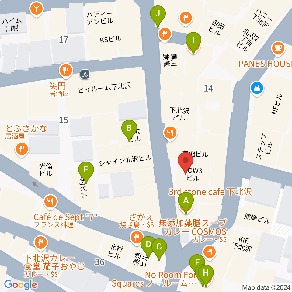 下北沢リブハウス周辺のカフェ一覧地図