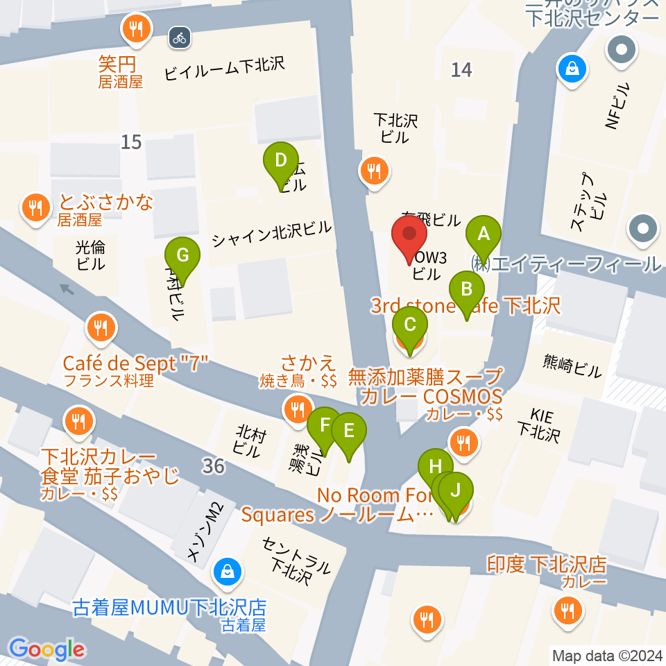 下北沢リブハウス周辺のカフェ一覧地図