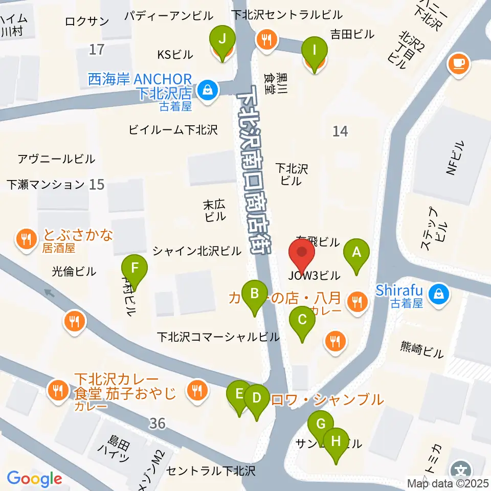 下北沢リブハウス周辺のカフェ一覧地図