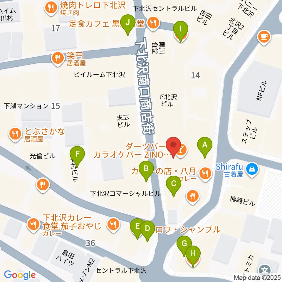 下北沢リブハウス周辺のカフェ一覧地図