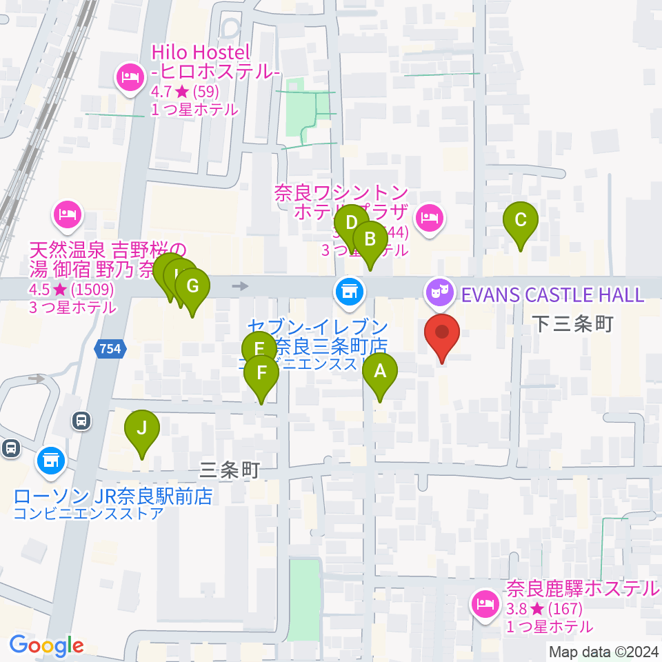 奈良EVANS CASTLE HALL 周辺のカフェ一覧地図