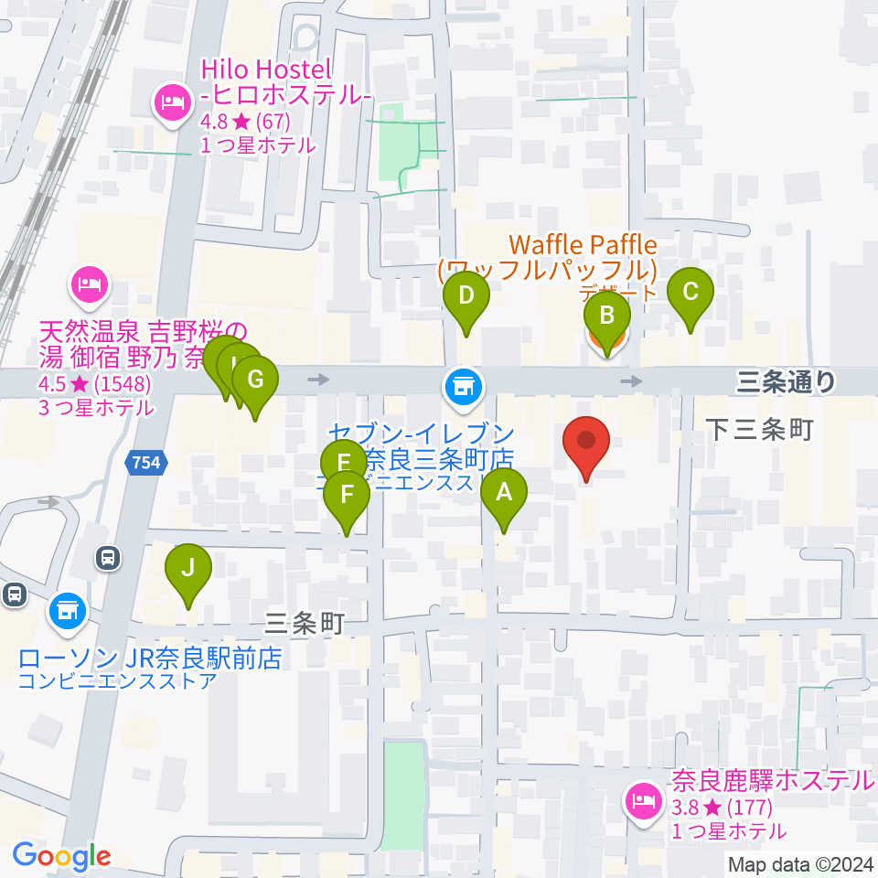 奈良EVANS CASTLE HALL 周辺のカフェ一覧地図