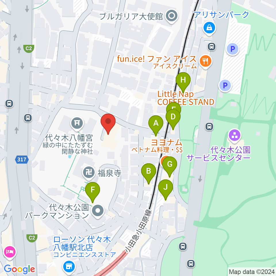 YCC 代々木八幡コミュニティセンター周辺のカフェ一覧地図