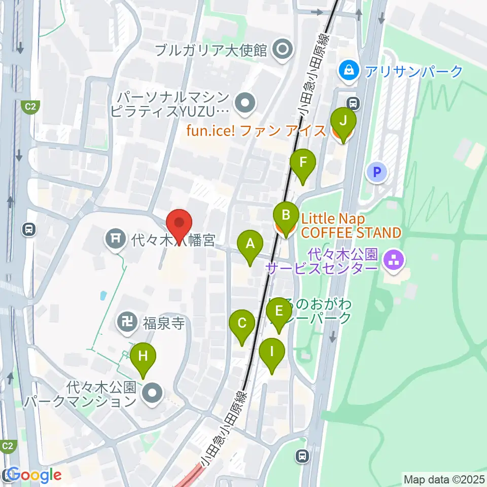 YCC 代々木八幡コミュニティセンター周辺のカフェ一覧地図