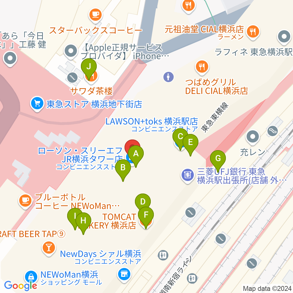 T・ジョイ横浜周辺のカフェ一覧地図