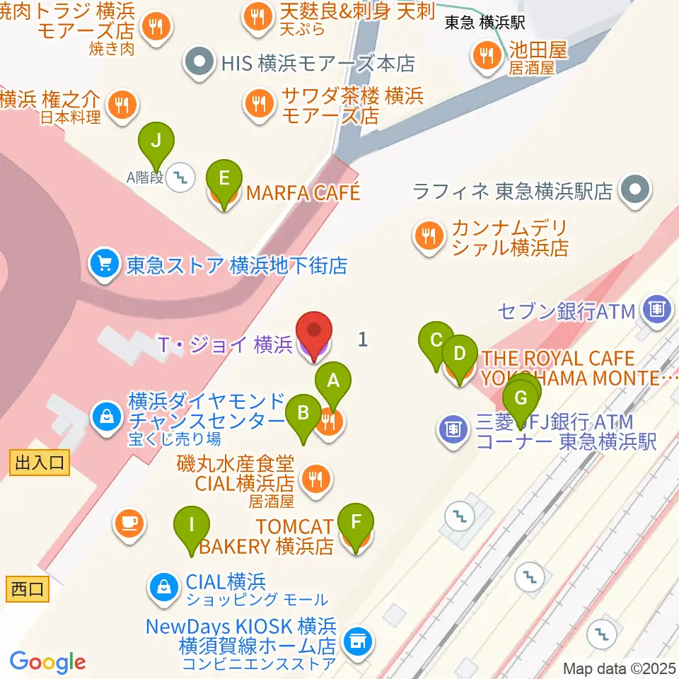 T・ジョイ横浜周辺のカフェ一覧地図
