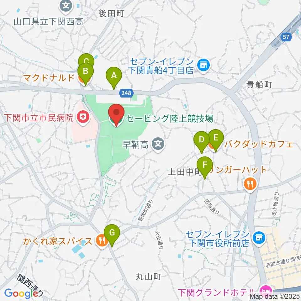 セービング陸上競技場周辺のカフェ一覧地図