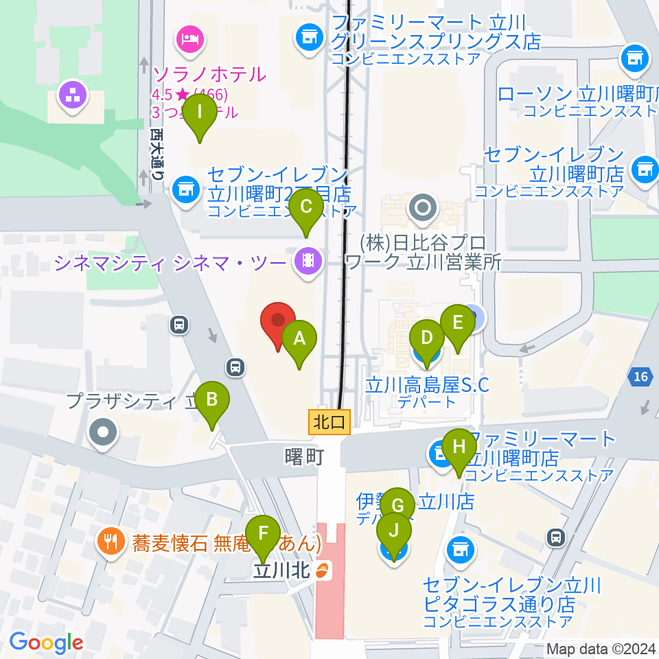 HMV立川周辺のカフェ一覧地図