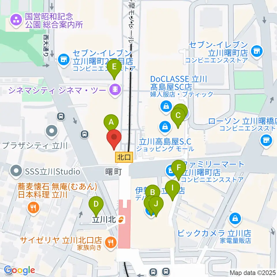 HMV立川周辺のカフェ一覧地図