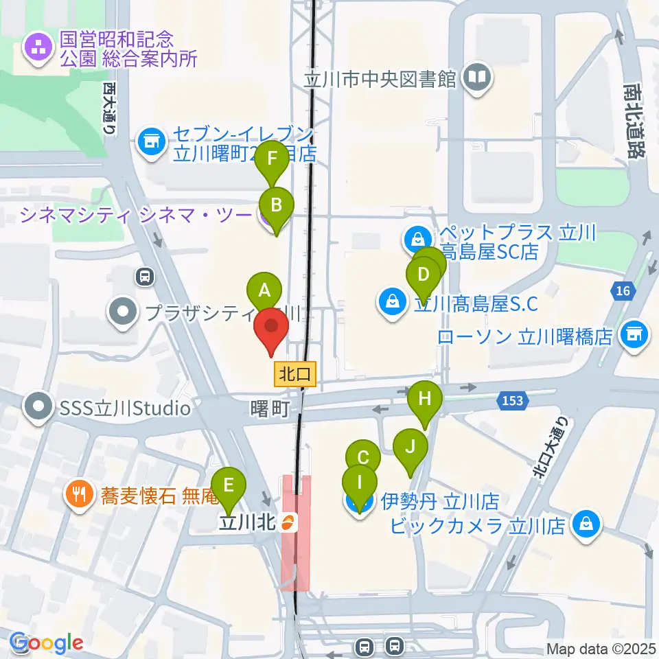 HMV立川周辺のカフェ一覧地図