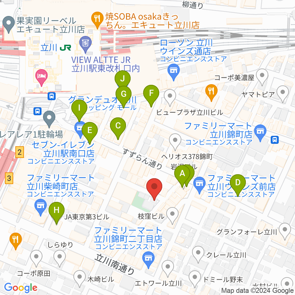 楽器奏庫 立川店周辺のカフェ一覧地図