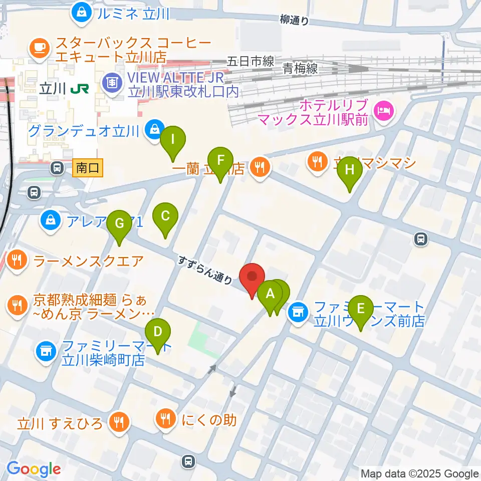 楽器奏庫 立川店周辺のカフェ一覧地図