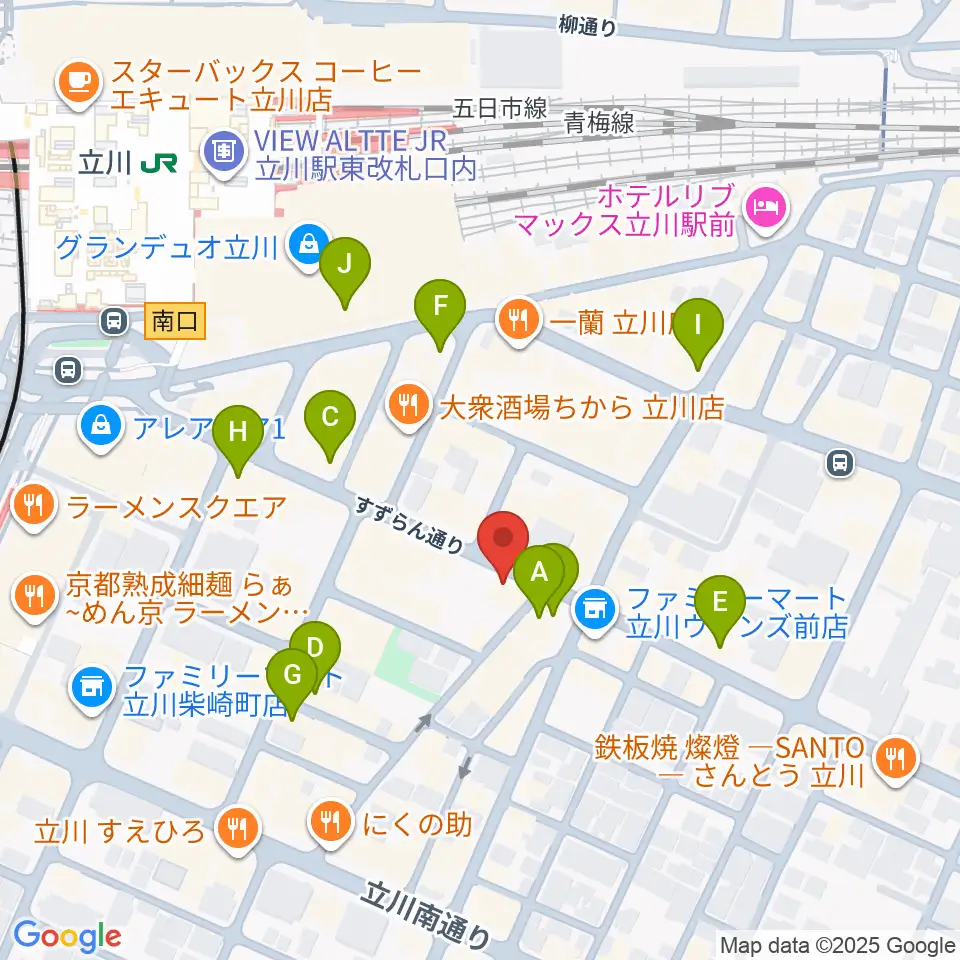 楽器奏庫 立川店周辺のカフェ一覧地図