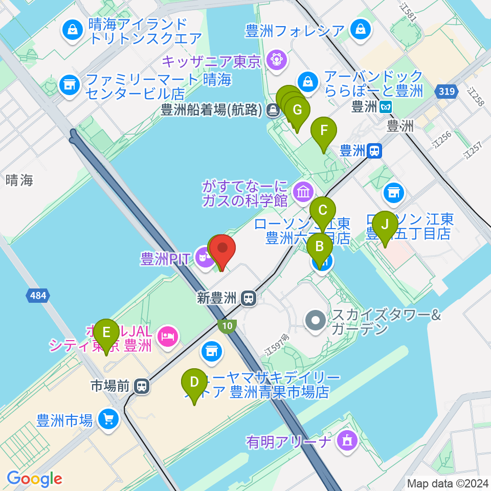 MIFA Football Park豊洲周辺のカフェ一覧地図