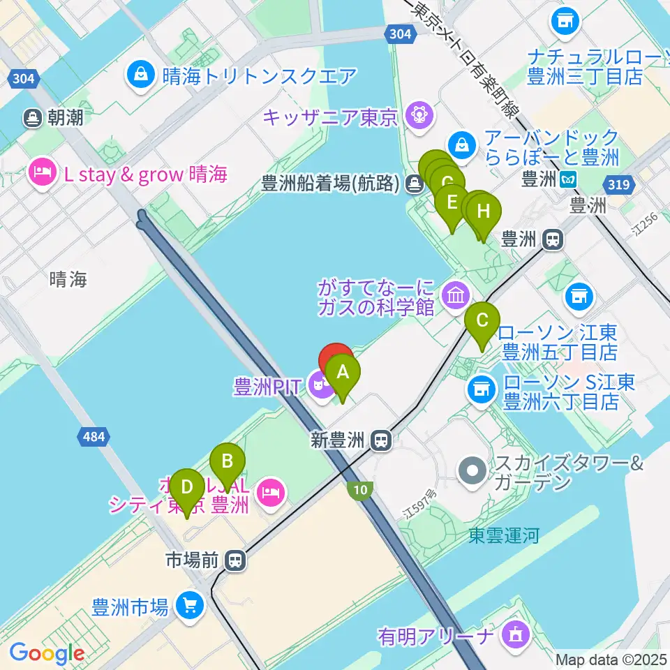 MIFA Football Park豊洲周辺のカフェ一覧地図