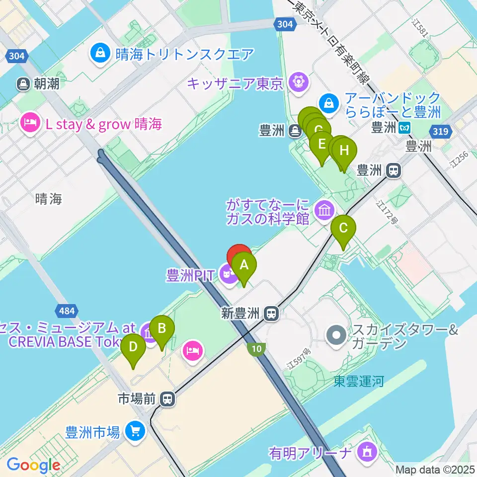 MIFA Football Park豊洲周辺のカフェ一覧地図