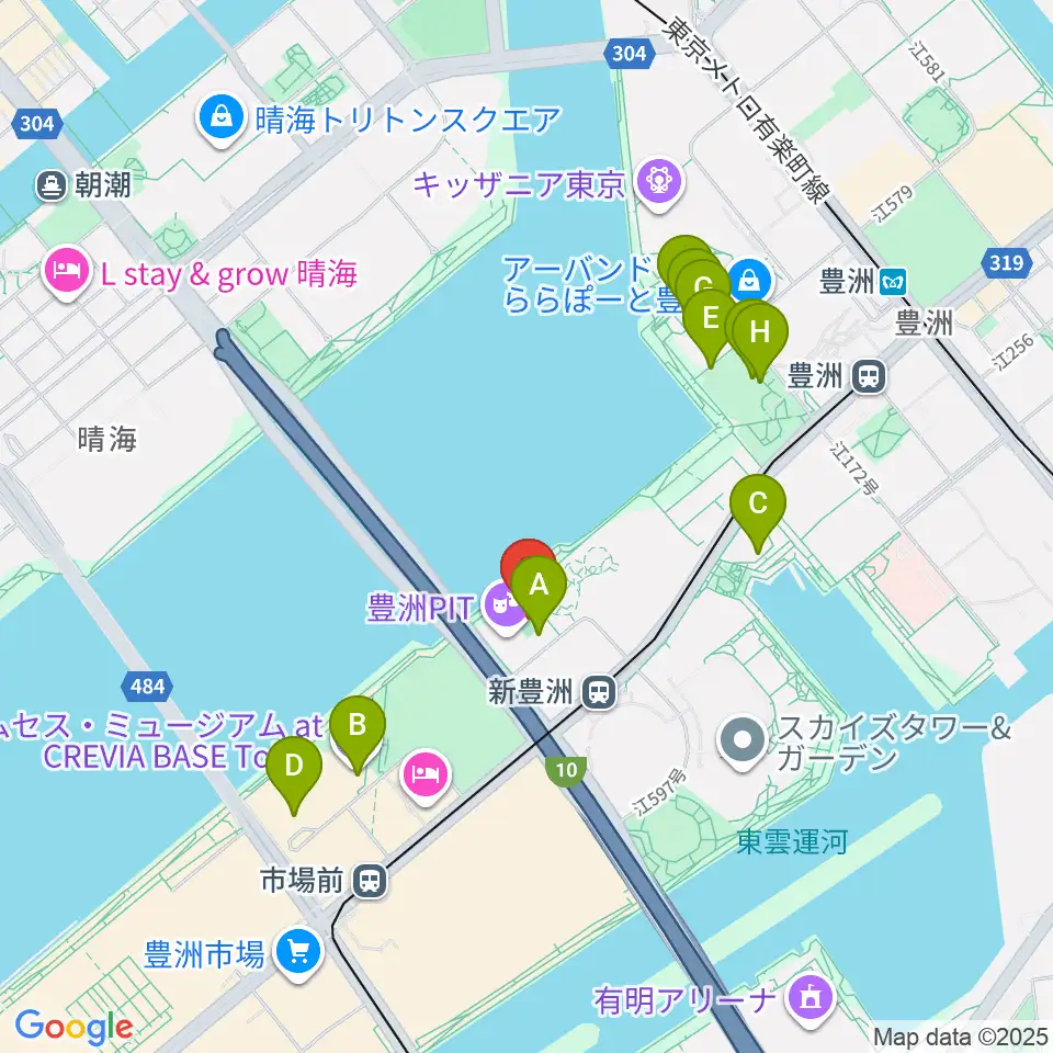 MIFA Football Park豊洲周辺のカフェ一覧地図