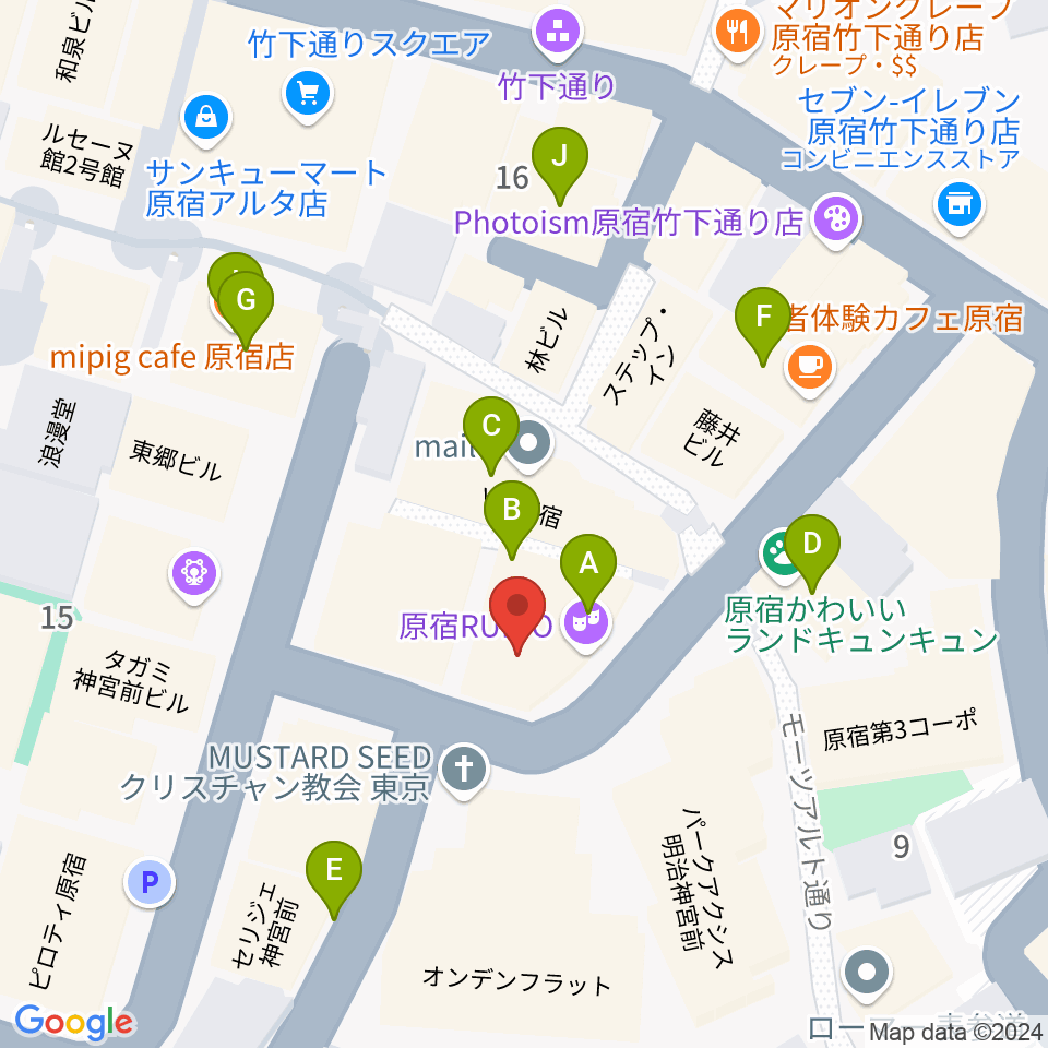 原宿RUIDE周辺のカフェ一覧地図