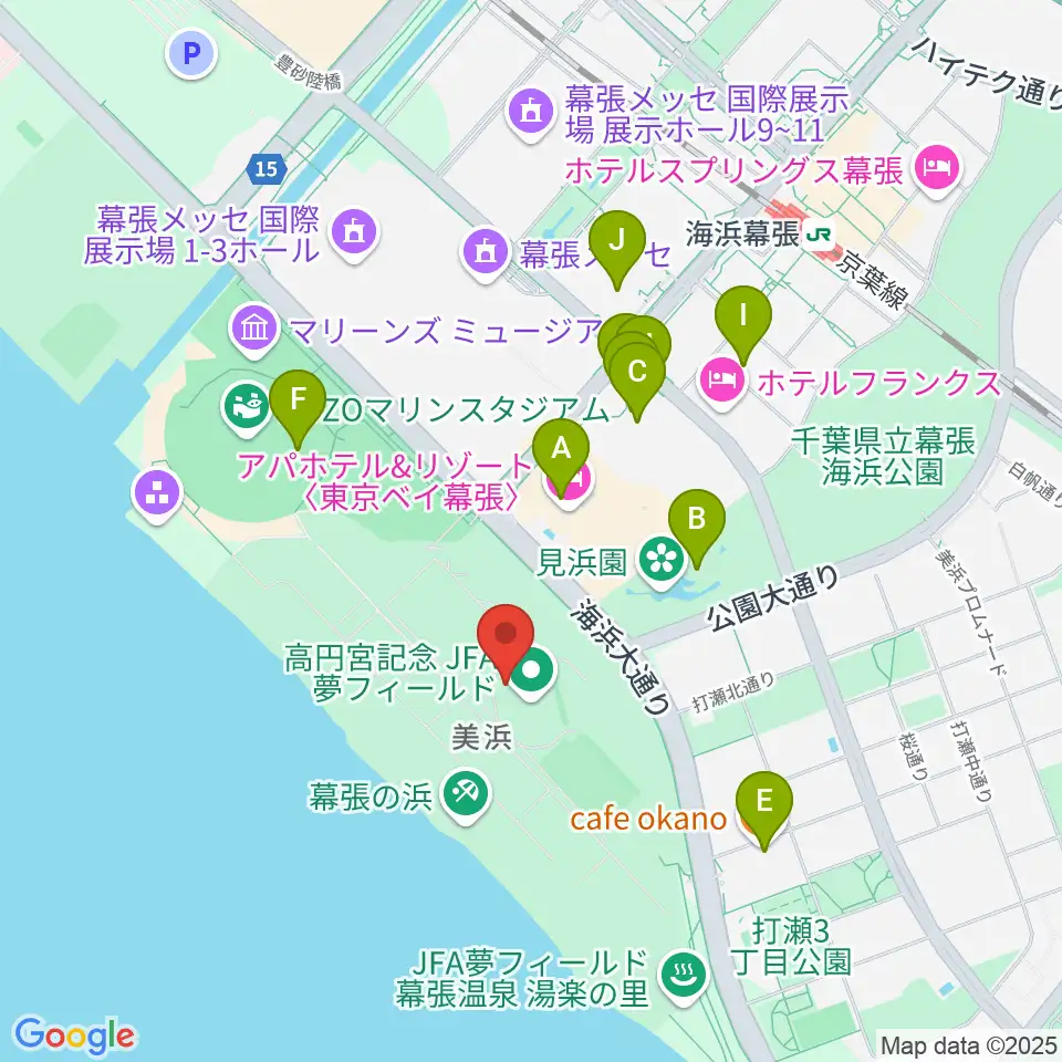 JFA夢フィールドAピッチ周辺のカフェ一覧地図