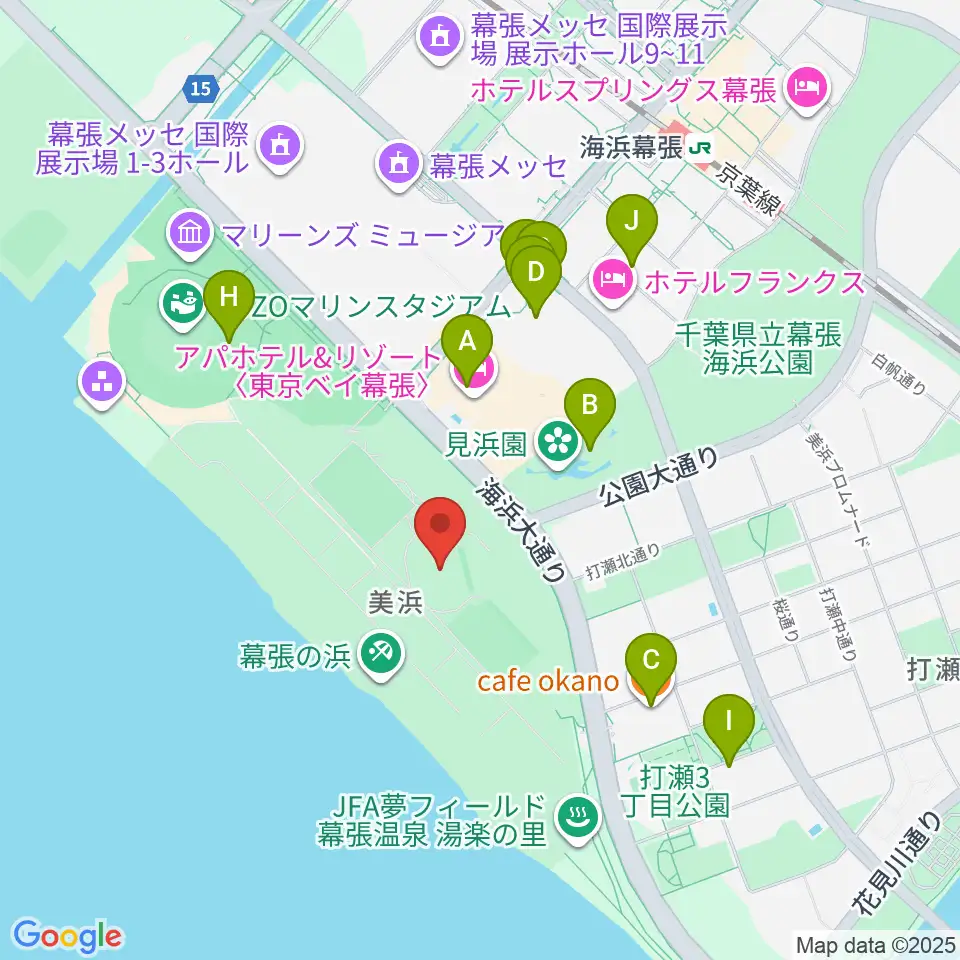 JFA夢フィールドAピッチ周辺のカフェ一覧地図
