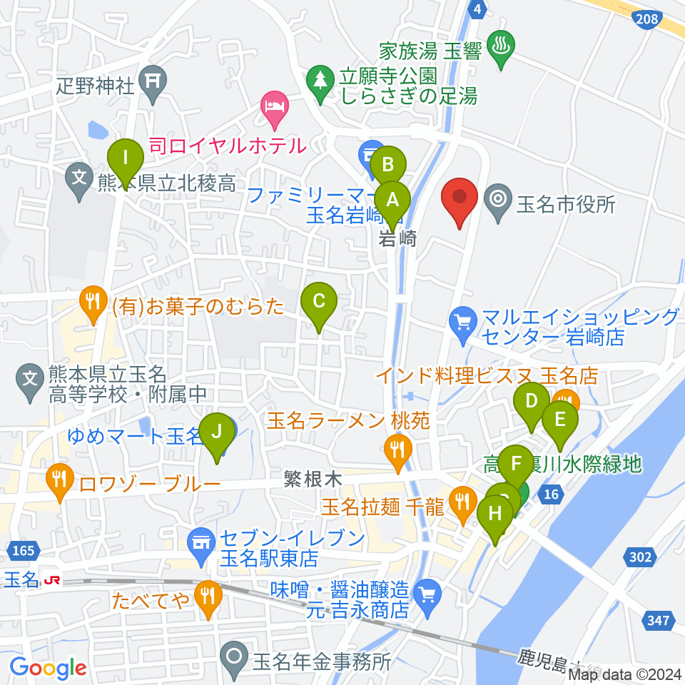 玉名市民会館ホール周辺のカフェ一覧地図