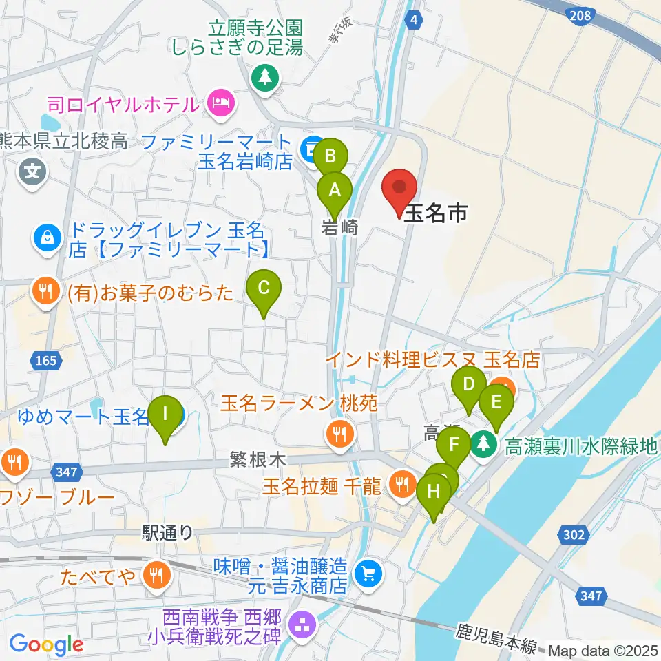 玉名市民会館ホール周辺のカフェ一覧地図