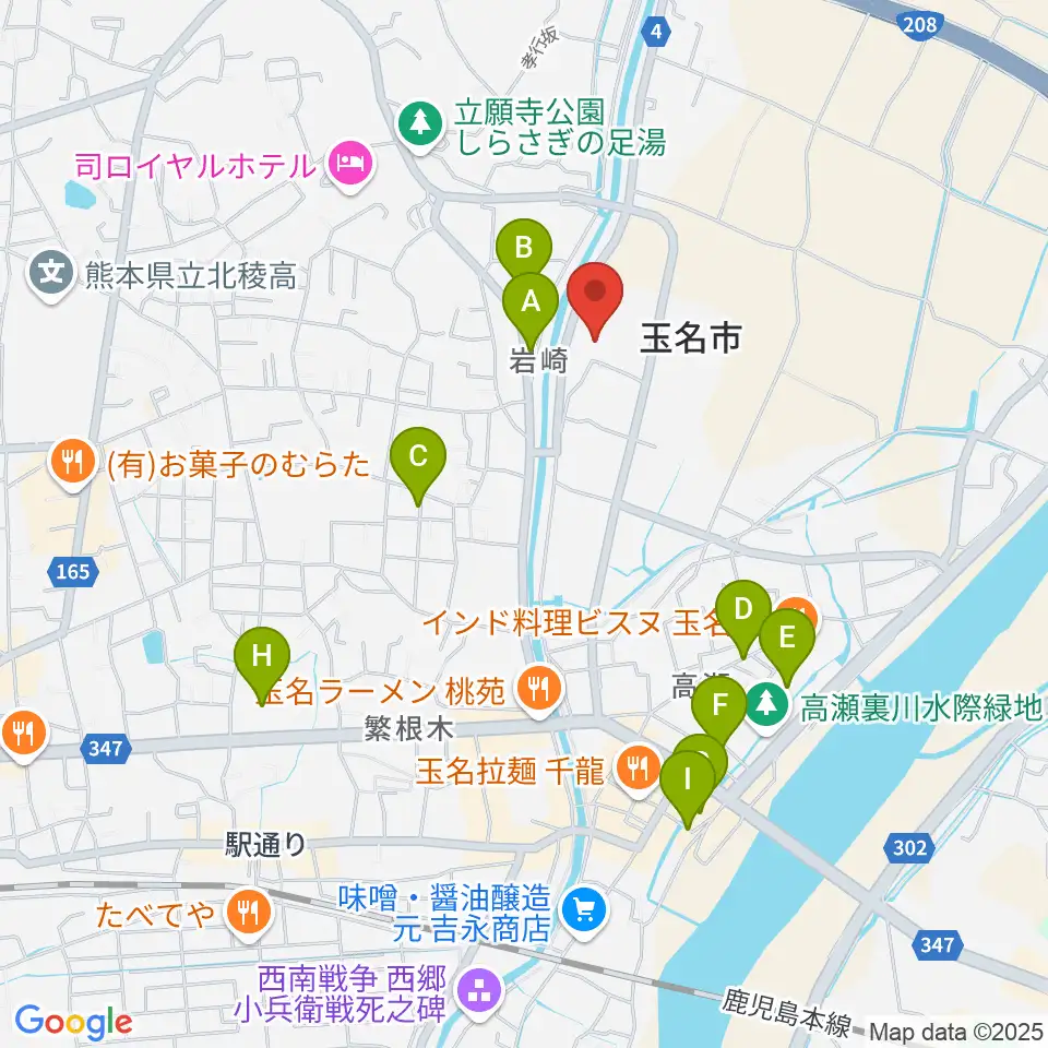 玉名市民会館ホール周辺のカフェ一覧地図