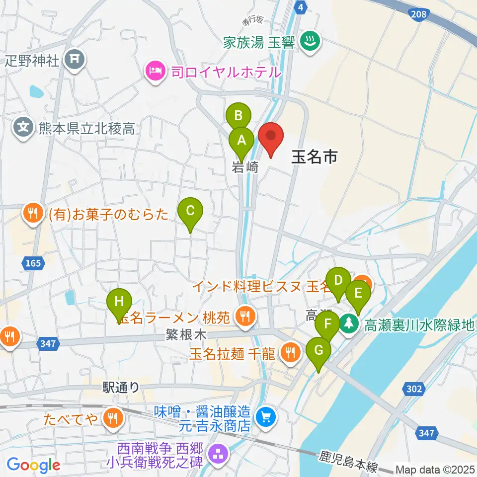 玉名市民会館ホール周辺のカフェ一覧地図