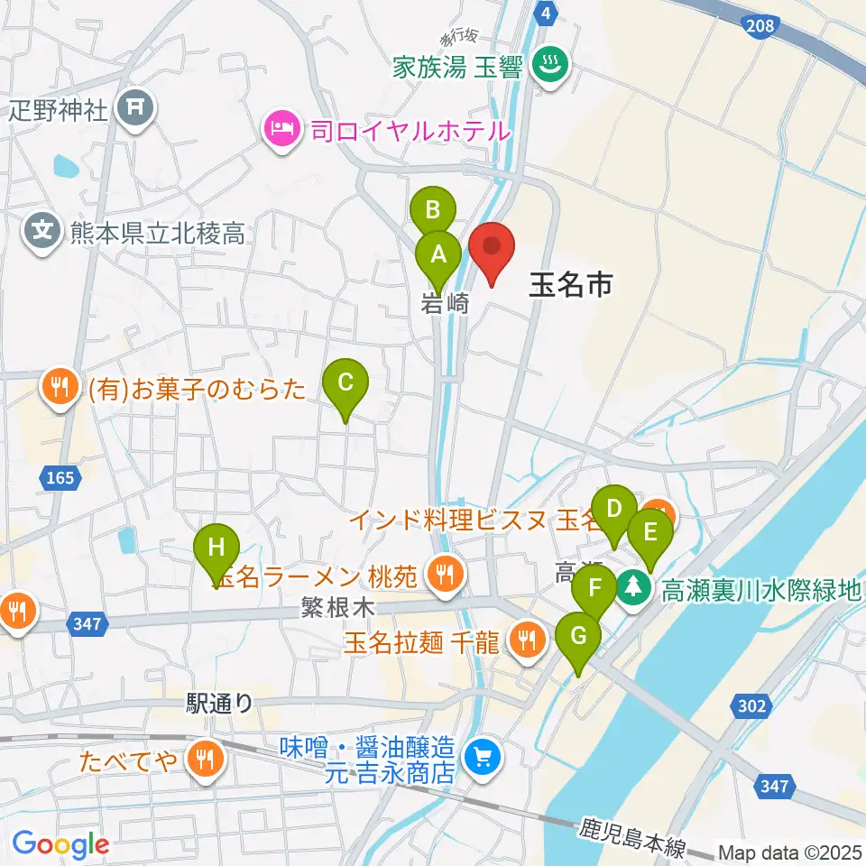 玉名市民会館ホール周辺のカフェ一覧地図