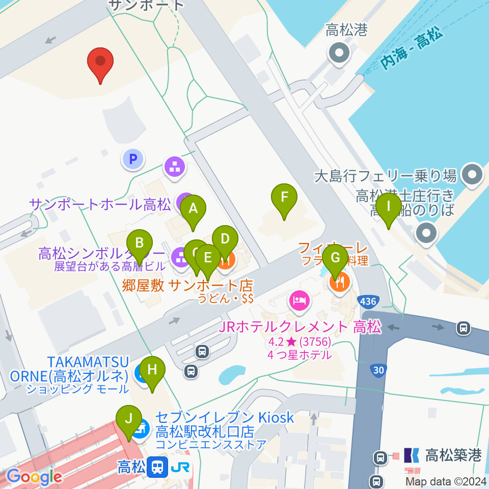 あなぶきアリーナ香川周辺のカフェ一覧地図