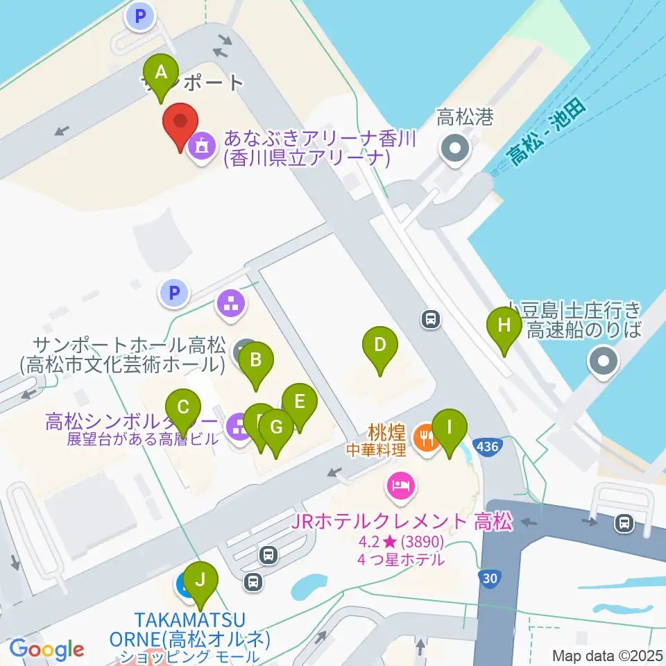あなぶきアリーナ香川周辺のカフェ一覧地図