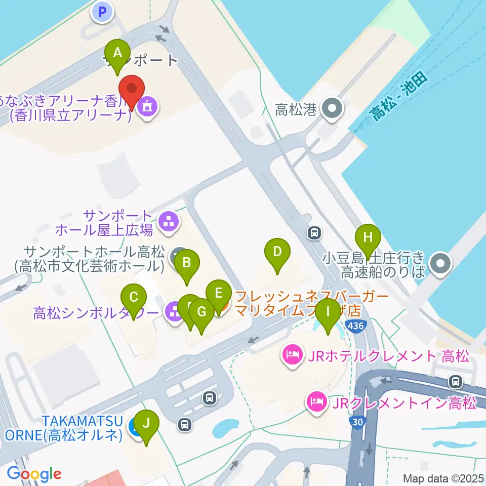 あなぶきアリーナ香川周辺のカフェ一覧地図