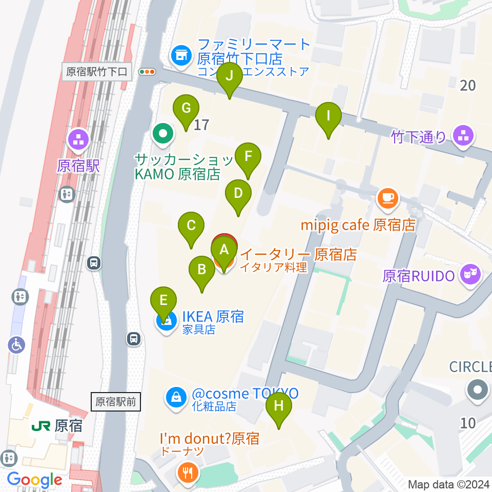 WITH HARAJUKU HALL周辺のカフェ一覧地図