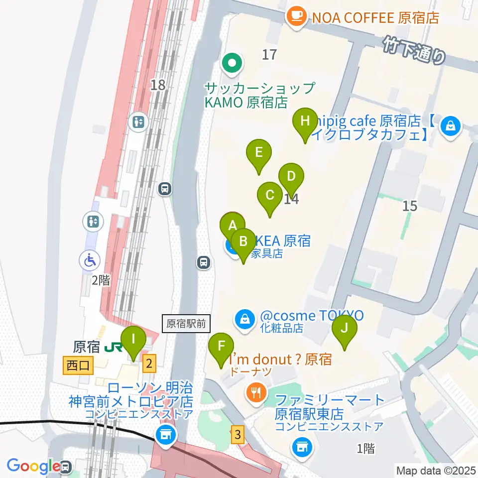 WITH HARAJUKU HALL周辺のカフェ一覧地図