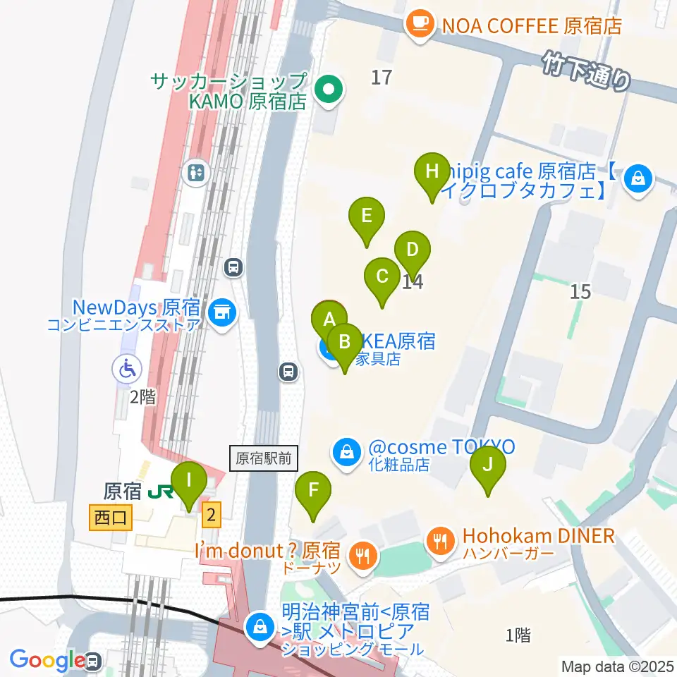 WITH HARAJUKU HALL周辺のカフェ一覧地図