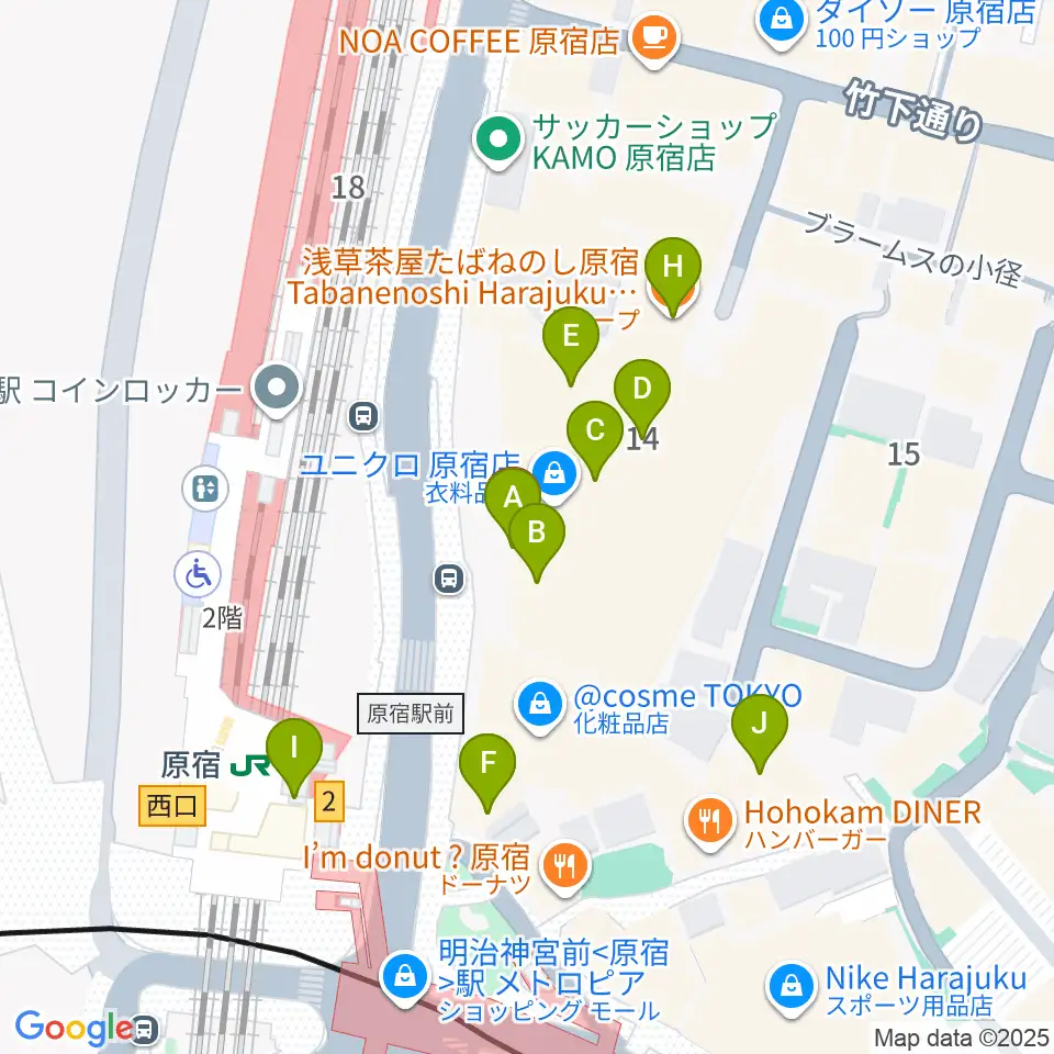 WITH HARAJUKU HALL周辺のカフェ一覧地図