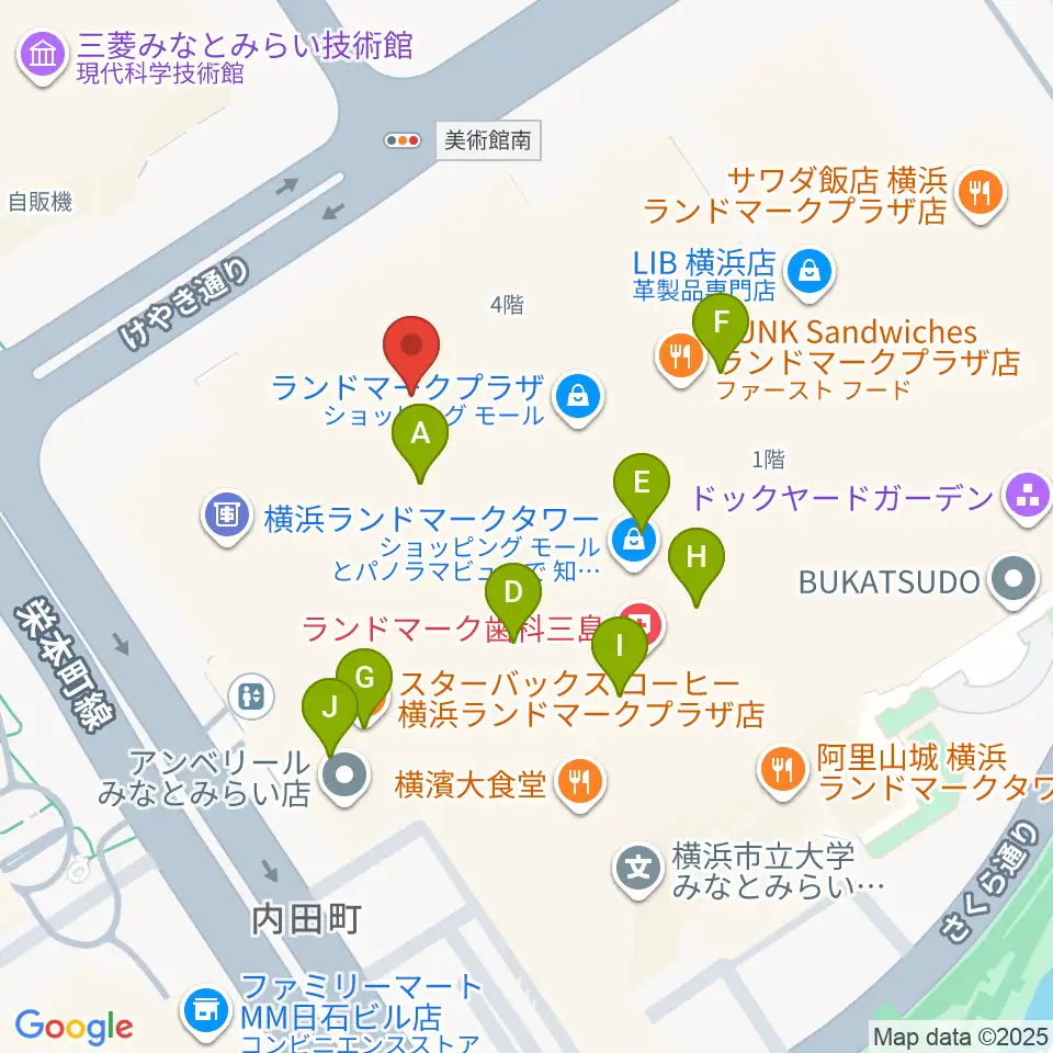 横浜ランドマークホール周辺のカフェ一覧地図