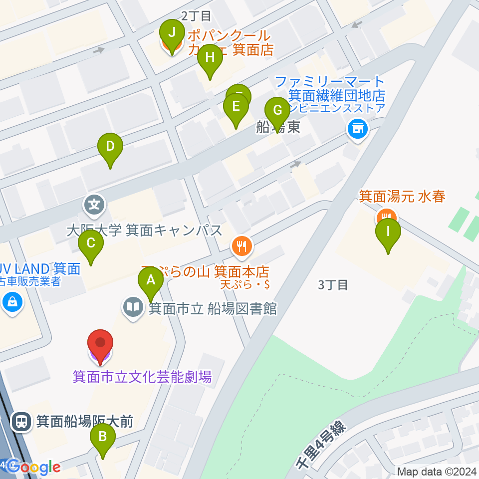 箕面市立文化芸能劇場周辺のカフェ一覧地図