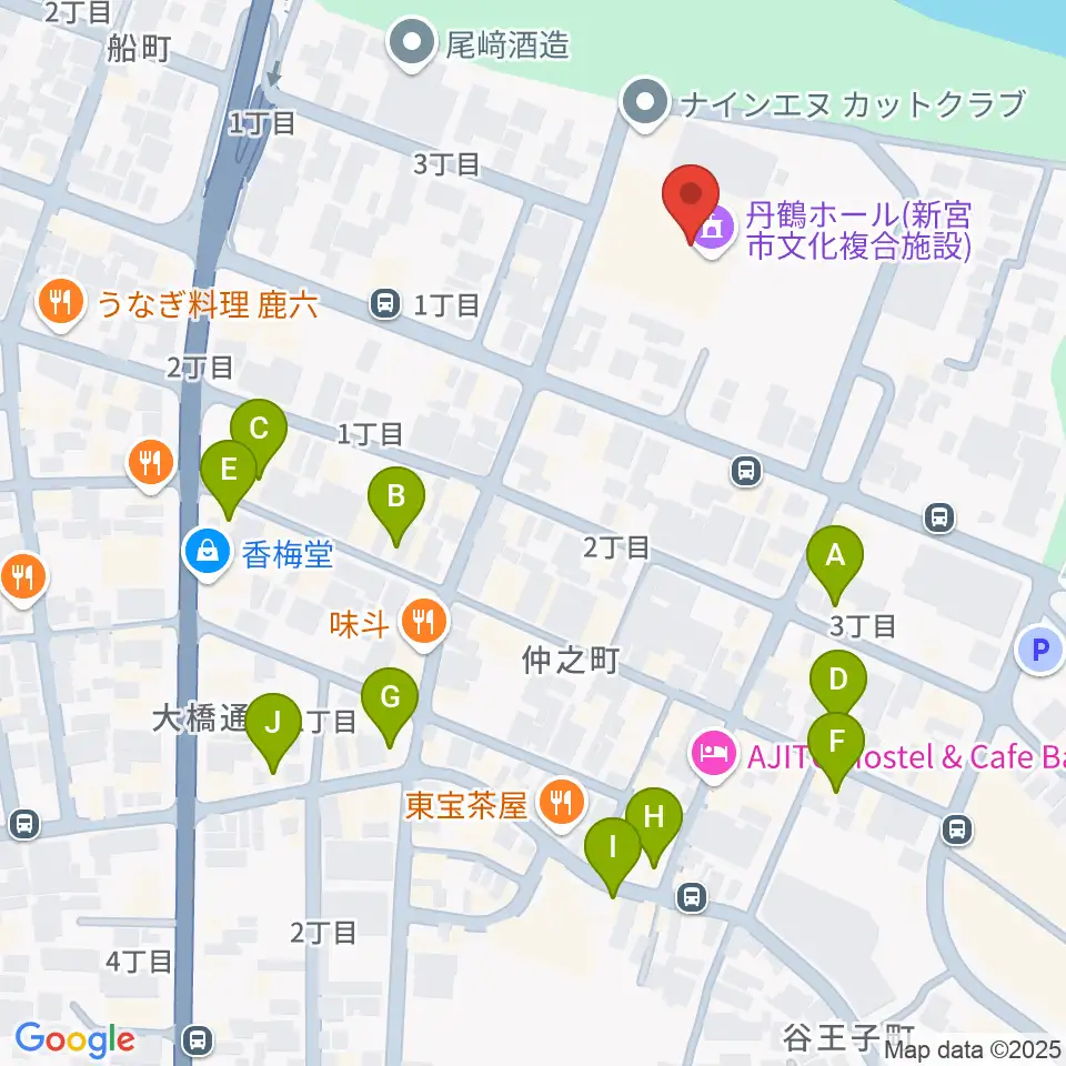 丹鶴ホール周辺のカフェ一覧地図