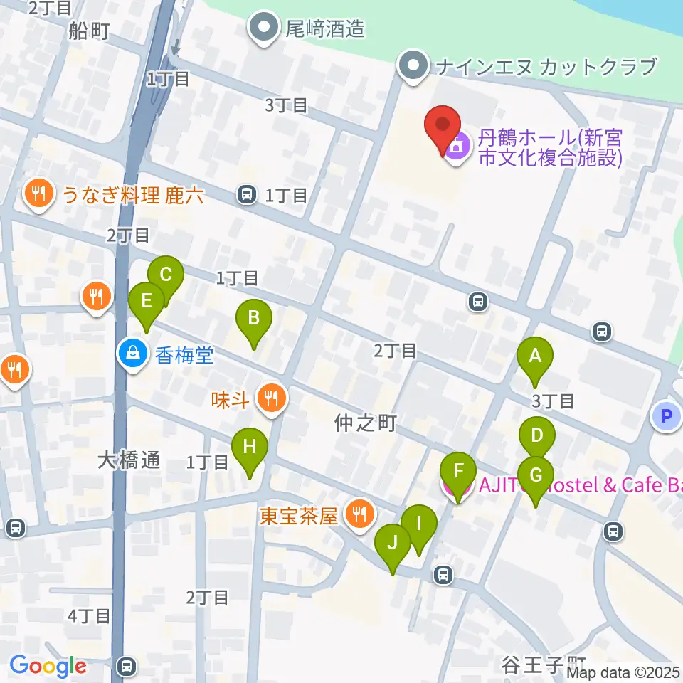 丹鶴ホール周辺のカフェ一覧地図