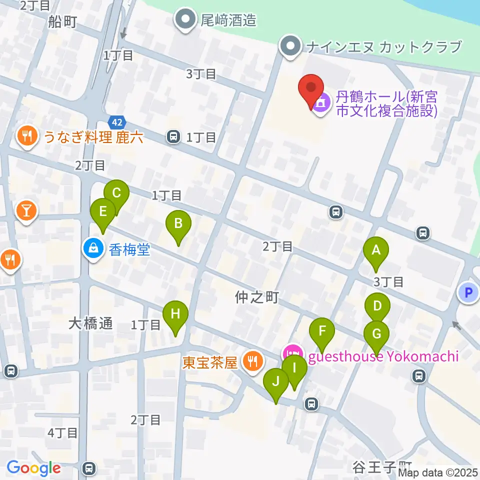 丹鶴ホール周辺のカフェ一覧地図