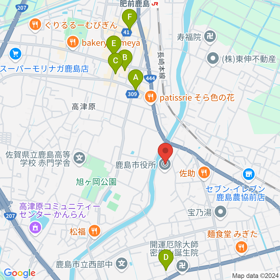 鹿島市民文化ホール サクラス周辺のカフェ一覧地図