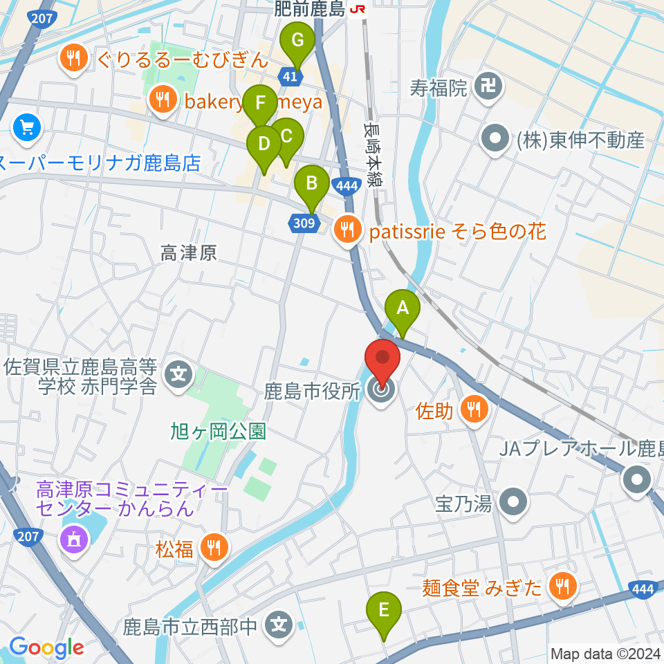 鹿島市民文化ホール サクラス周辺のカフェ一覧地図