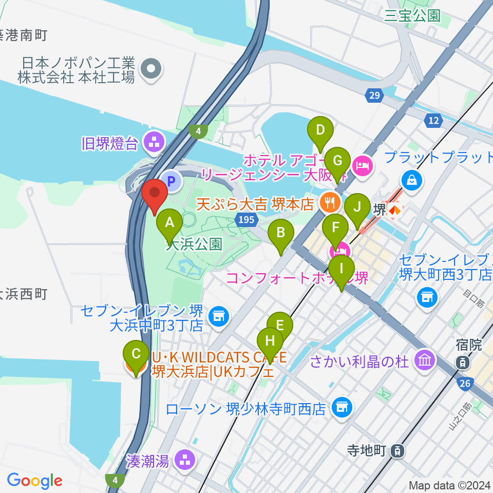 大浜だいしんアリーナ・だいしん大浜武道館周辺のカフェ一覧地図