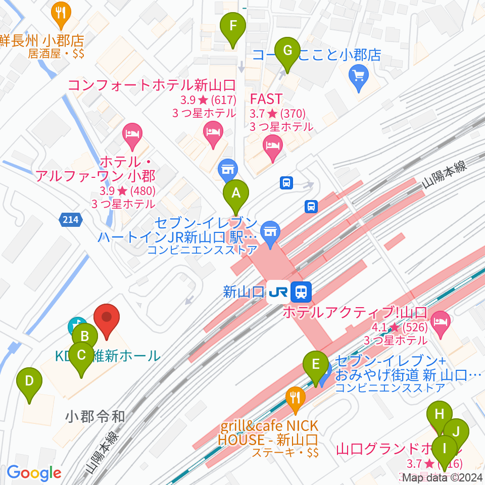 KDDI維新ホール周辺のカフェ一覧地図