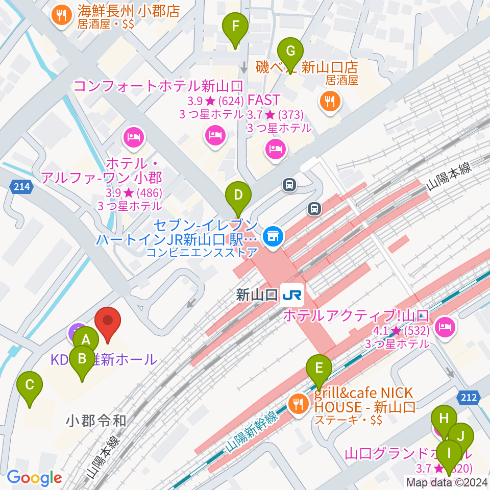 KDDI維新ホール周辺のカフェ一覧地図