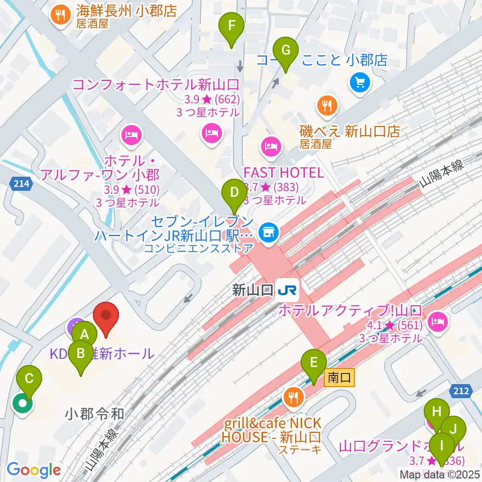 KDDI維新ホール周辺のカフェ一覧地図