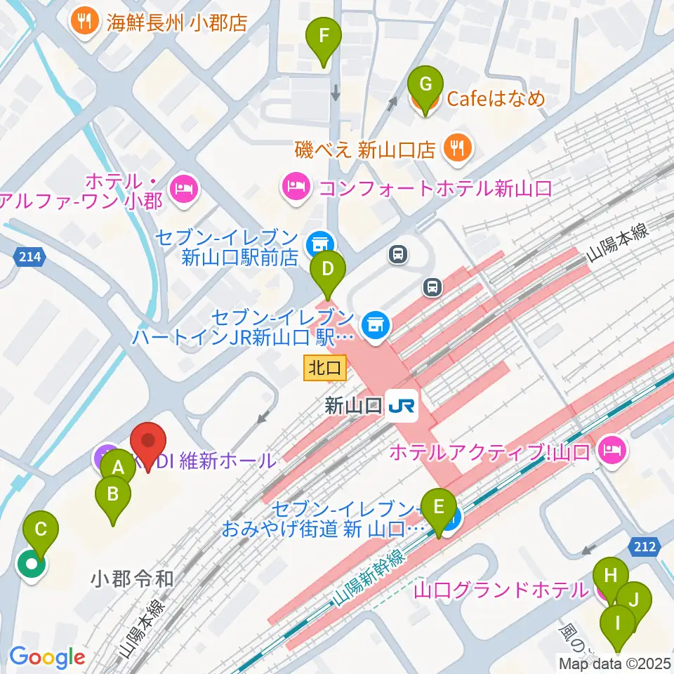 KDDI維新ホール周辺のカフェ一覧地図