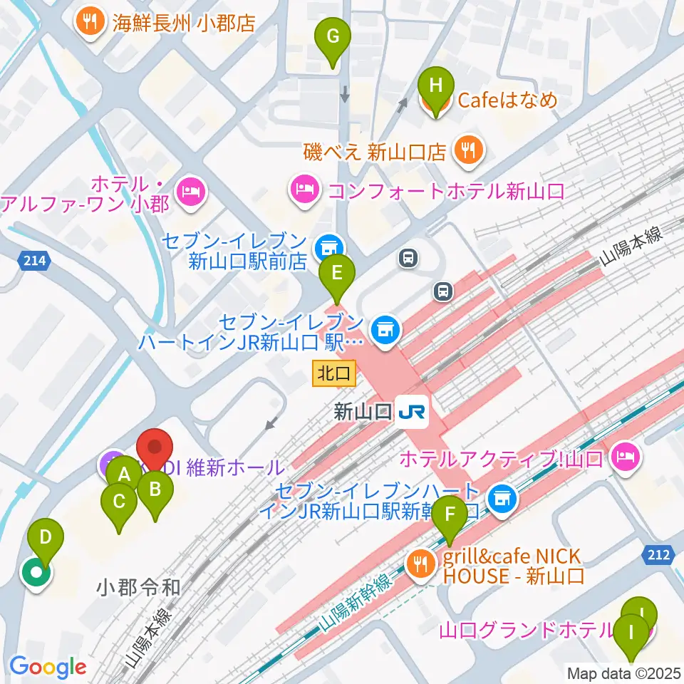 KDDI維新ホール周辺のカフェ一覧地図