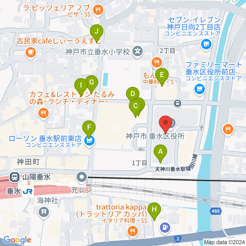 垂水区文化センター レバンテホール周辺のカフェ一覧地図